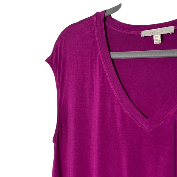 Anthropologie eri + ali Blouse Womens Short Sleeve Purple Extra Small - Picture 4 of 6